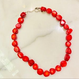 LUCAS LAMETH LUC Sterling Silver .925 
Natural Red Coral chunk knotted necklace